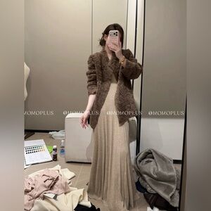 Quiet Luxury Tan Long Sleeve Knit Maxi Dress